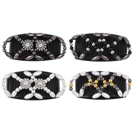 GIEEU Magic Beads Hair Comb, 4 PCS Double Side Combs Clips, Durable Elastic Hair Accessories for Women, DIY Styling for Daily & Party