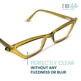 2SeeLife-Gafas de lectura Green Funky Cat Eye para que las mujeres se vean elegantes, a la moda con alta visión (R703Green2.00)
