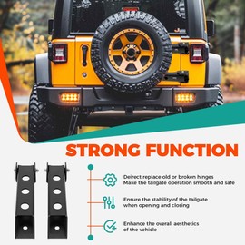 HECASA Tailgate Hinge Set - Jeep Wrangler JK JKU (2007-2018) - Black Powder Coated Steel - Heavy Duty Reinforced