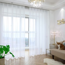 PHILEASY Window Sheer White Curtains 63 Inches Long 42 inches Width 2 Panels Sheer Curtains Sheer Curtain Clear Basic Rod Pocket Panel 15 Colors 16 Size for Bedroom Living Room Yard Kitchen