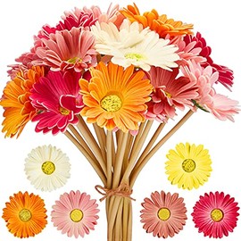 WILLBOND - Ramo de flores artificiales de margaritas falsas, flores de 15 pulgadas para bodas, ramo de novia, fiesta, hogar, cocina (blanco, rosa, amarillo, naranja, rosa, coral, 24 piezas)