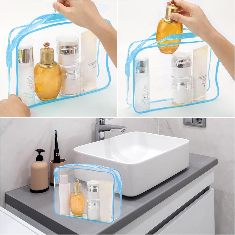 Bolsas de cosméticos transparentes azules (Paquete de 20) - Prácticas