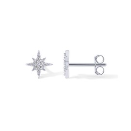 PAVOI Rhodium Plated Cubic Zirconia Star Stud Earrings for Women | Gold Starburst Earring Pair