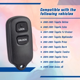 Key Fob Keyless Entry Remote Compatible with Toyota Tundra丨 Highlander丨 Rav4丨 FJ Cruiser丨 Celica丨 Echo丨 Prius丨 Yaris丨Scion xA xB Key Replacement HYQ12BBX 12BAN/1512Y- 3 Buttons