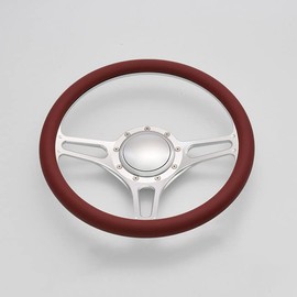 Flashpower 14'' Billet Half Wrap 9 Bolts Steering Wheel with 2'' Dish and Horn Button(Burgundy)