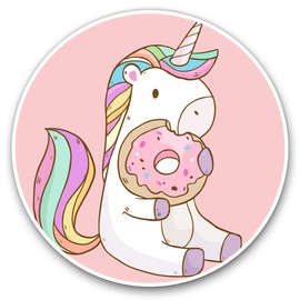 Vinyl Stickers (Set of 2) 7.5cm - Cute Pink Unicorn Donut Horse Girls #8840