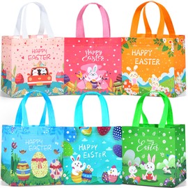 JMANNI 6 PCS Easter Gift Bags,Easter Tote Bags with Handles, Easter Treat Bags, Multifunctional Non-Woven Easter Bags for Gifts Wrapping Shopping, Easter Party Supplies