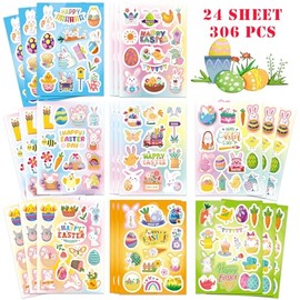 306 Piezas Pegatinas, Festivo Decoración Lindo Conejito Pascua de Resurrección, DIY Papel Calcomanías para Scrapbook Botellas de Agua Frascos PortáTil Sobres Tarjetas Pared Murales, 24 Hojas