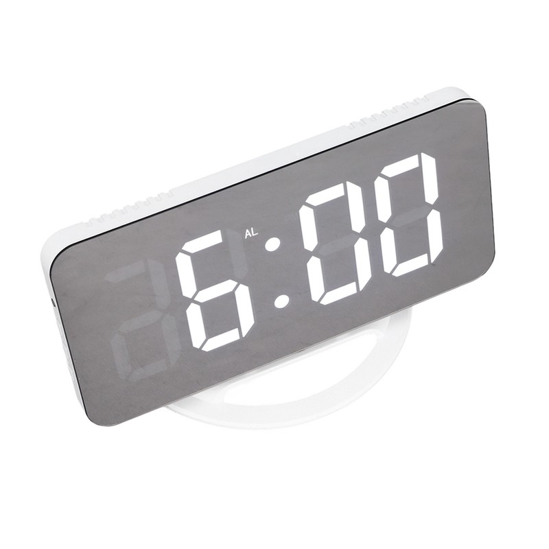 LED Digital Alarm Clock USB Charging Mirror Clock with 4