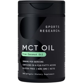 Sports Research Keto MCT Oil Pills from Coconut Oil | Keto Fuel for The Brain & Body - Non-GMO Verified, Soy & Gluten Free Liquid Softgels (240 Count)