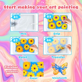 Water Marbling Paint Set for Children (12 Colours + 6 Wooden Ornaments). Painting on Water Art and Craft Supplies, Painting Activity, DIY Creative Art Educational Toys. Toy for Girls/Boys from 6+