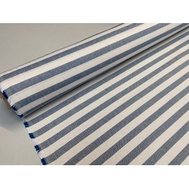 Linen Look White Stripes Culla Fabric Furnishing Curtain Upholstery Dressmaking Cotton Material 140cm Wide Canvas (Denim Blue, 1 Metre)