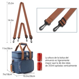 VRUCUZ Bolsa de Almuerzo para Loncheras para Mujer y Loncheras para Hombre, con Doble Compartimento - Caja de Almuerzo Reutilizable y a Prueba de Fugas, Congelable, Azul