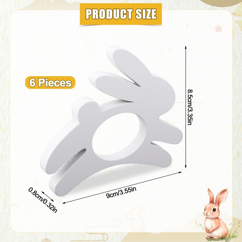 6pcs Easter Bunny Napkin Rings, Simple Wooden Rabbit Napkin Holders