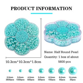 5600PCS Half Round Pearls Flatback Imitation Pearls for Crafts,7 Sizes for DIY Nails Art Crafting,Jewelry Making, Shoes,Cup,Phone Decoration (Lake Blue)