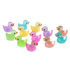 JIHUOO 50 Pcs Mini Resin Duck Glow in The Dark Miniature Figures Fairy Garden Ducks Luminous Tiny Ducks Dollhouse Ornament for Aquarium Garden Landscape