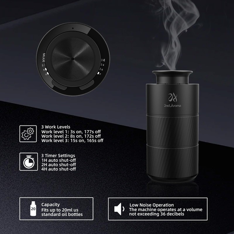 2ndAroma Waterless Car Oil Diffusers with 20ml Essential Oils, Aluminum