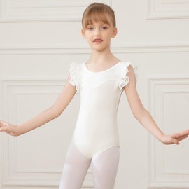 AOQUNFS Girl's Lace Patchwork Ruffle Short Sleeve Leotards for Ballet Dance and Gymnastics, R01-Black, 2-3T