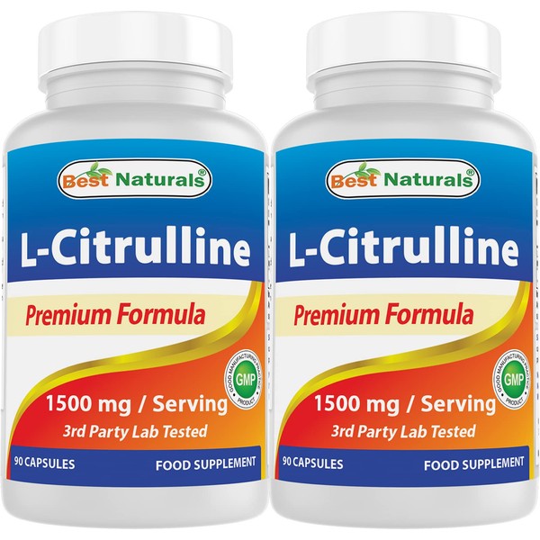 Best Naturals L-Citrulline Capsules - 1500mg/Serving - Non-GMO - Gluten Free - 90 Capsules (90 Count (Pack of 2))