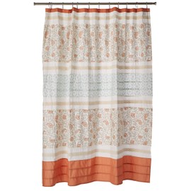 Madison Park Dawn Cotton Fabric Shower Curtain Pintucked, Paisley Design Machine Washable, Shabby Chic Modern Home Bathroom Décor Bathtub Privacy Screen, 72"x72", Coral