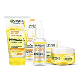 Kit Garnier Express Aclara Rutina Anti Manchas Vitamina Gel Limpiador Sérum Facial Crema Hidratante Fps30 Hidrata Ilumina Unifica Tono Piel