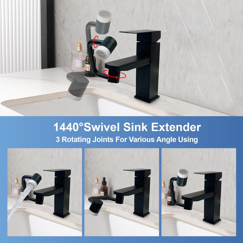 Matte Black Faucet Aerator, 1080° Swivel Faucet Extender, Kitchen Sink