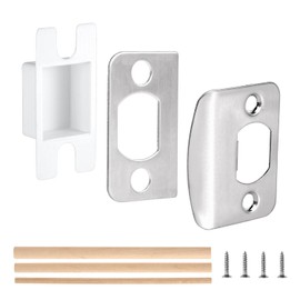 1 Set Door Strike Plate, Standard Door Latch Restorer with Spacer Shim & Dust Box Stainless Steel Security Door Lock Strike Plate Replacement Repair Kits with Screws