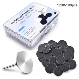 100 unidades de discos de papel de lija con 1 eje de metal reemplazables almohadillas de lijado para escofina eléctrica de pies, limas de cutícula, callo, herramientas de pedicura, HJ-NF037 (grano 120)