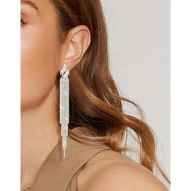 KristLand Elegant Tassel Earrings Crystal Tassel Earrings Stud Earrings with 925 Sterling Silver Ear Pin Bride Earrings Drop Party Wedding Gifts for Women Ladies Girls