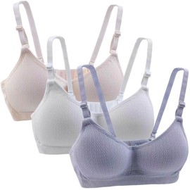 Yintry Girls' Cotton Sports Bra with Adjustable and Removable Shoulder Strap Training Bra 3 Pack A-Cup, Style5