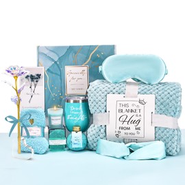 Birthday Gifts for Women Self Care Gifts Get Well Soon Gifts, Rose Relaxing Spa Gifts Basket Care Package, Luxury Flannel Blanket, Christmas Gifts for Mom Her Grandma Friend Sister Wife