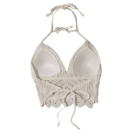 GORGLITTER Bikini Cover Up Top Women's Cover Up Beach Top Knitted Crochet Crop Top Beach Poncho Summer Halterneck Tankini Top, beige