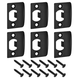 sourcing map D-Type Door Strike Plate, 6Pcs 57mm x 45mm 201 Stainless Steel Latch Deadbolt Strike Plate for Door Frame Door Jamb, Black