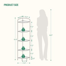 Hzuaneri Corner Shelf Stand, Glass Bookshelf Bookcase, Bathroom Organizer, Plant Stand, Steel Frame, Tempered Glass, Modern Style for Living Room, Bathroom, Kitchen, 5-Tier Golden CS90200G