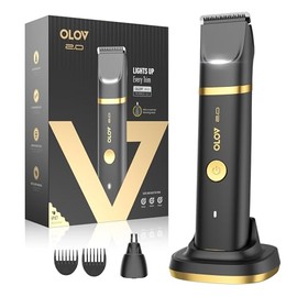 Groin & Body Hair Trimmer for Men - Electric Shaver for Pubic Hair, Chest, Legs - Ball Pubic Groomer, LED Light, Replaceable Ceramic Blade Heads, USB-C Recharge Dock, Waterproof Hygiene Razor