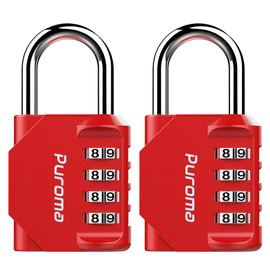 Puroma 2 Pack Combination Lock 4 Digit Outdoor Waterproof Padlock for School Gym Locker, Sports Locker, Fence, Toolbox, Gate, Case, Hasp Storage (Red)
