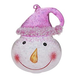Smiling Snowman Christmas Ornament, Frosted Winter Wonderland Glass Holiday Décor by Christmas Market Ornaments - Pink Hat