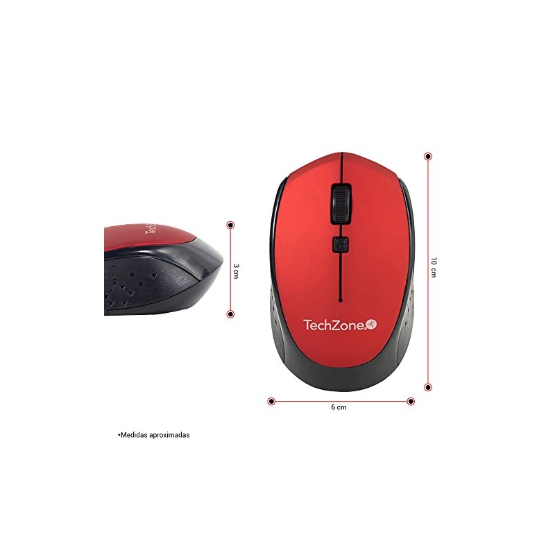 TECHZONE Mouse Óptico Inalámbrico Tecnología USB Plug and Play Ambidiestro