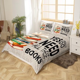 Books Pattern Duvet Cover,Kids Book Lover Bedding Set,Book Comforter Cover for Boys Girls Room Decor,Watercolor Lightweight Bedspread Cover Single Size with 1 Pillow Case