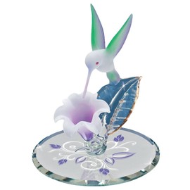 Glass Baron ~ Hummingbird with White and Lavender Flower