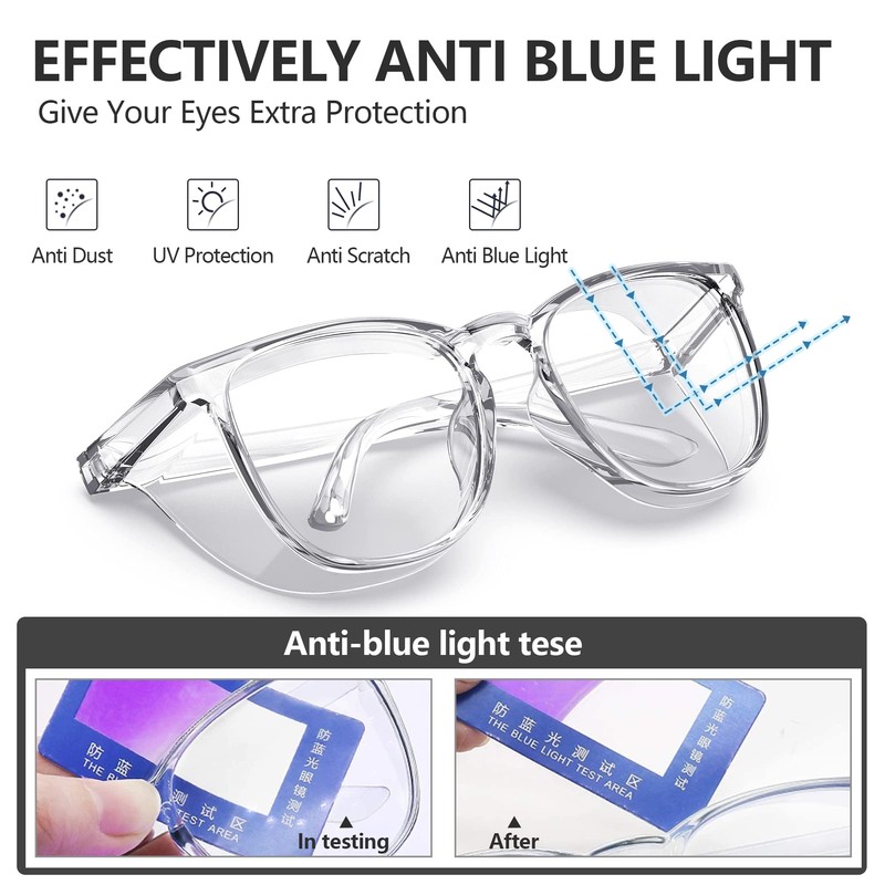 Stylish Safety Glasses, Clear Anti-Fog Safety Goggles with Blue Light