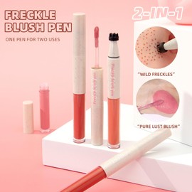 Liquid Face Blush Freckle Pen, Natural Dewy Cream Blush with Light Brown Faux Freckle Stamp Pen 2 in 1 Makeup Natural Sunkissed Dewy Cheeks, Waterproof Fake Freck Tint Marker (01)