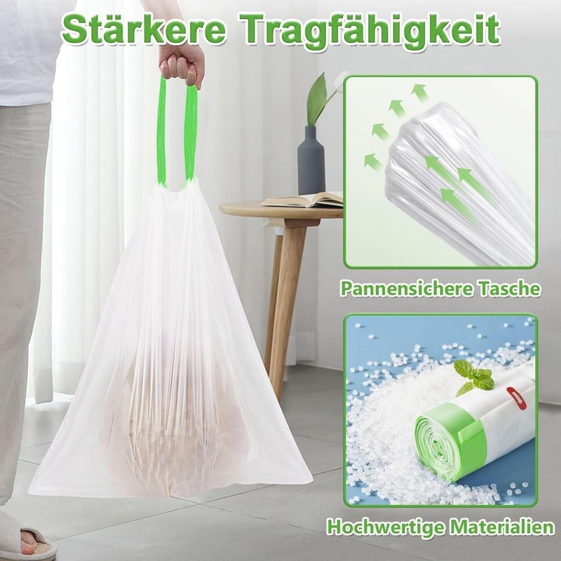 AOMKES Bin Liners 15 L with Drawstring White Bin Bags