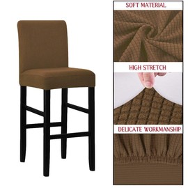 LANSHENG Chair Covers, Bar Stool Cover with Backrest, Set of 2 Covers for Bar Stools, Stretch, Washable Bar Stool Cover, Suitable for Bar Stools with Short Backrest, Brown