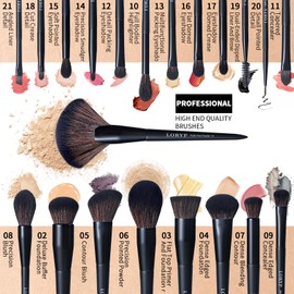 LORYP Black Makeup Brushes Set 21Pcs Powder Blush Foundation Concealer Highlighter Brush Vegan Pro Face and Eye Brush Kit