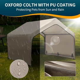 Newbro Dog Tent Outdoor, Extra Large Dog House Outside, Big Dog Shade Shelter Waterproof Weatherproof Doghouse Canopy with Ground Nails, Sun Rain Cover for Pet Cat Goat Livestock, 4'x 4'x 3.3', Tan