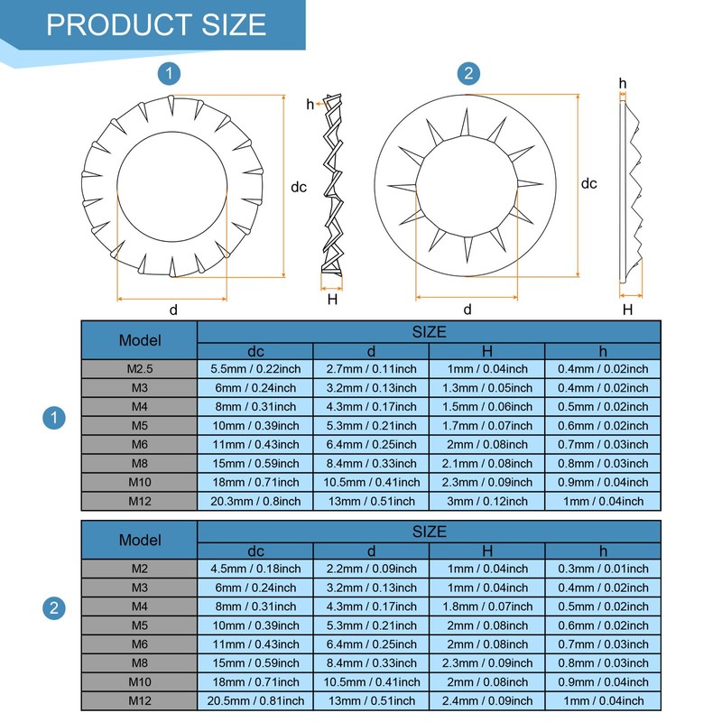sourcing map 400Pcs External and Internal Tooth Washers Assortment Kit,