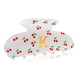 Fohufo Hair Clips for Girls - Teen Girl Gifts Trendy Stuff, Initial Cherry Hair Claw Clips for Girl Cute Claw Clip, Cherry Print Hair Accessories, Bridesmaid Birthday Gifts for Girls (Letter K)