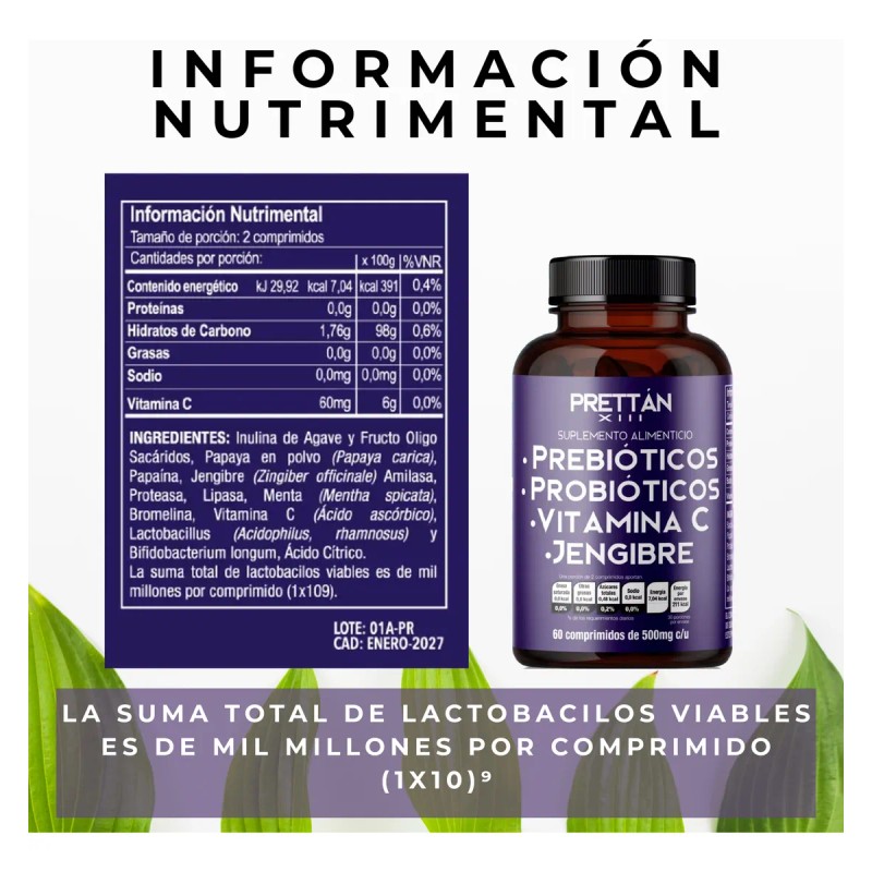 Prebioticos Probioticos Suplemento En Cpsulas 500mg Prettan Sabor Jengibre