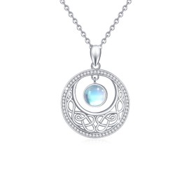 JFASHOP Celtic Necklace Women's 925 Sterling Silver Celtic Moonstone Pendant Necklace Rainbow Moonstone Knot Mother's Day Valentine's Day for Women Girls Children Women, Sterling Silver, Moonstone